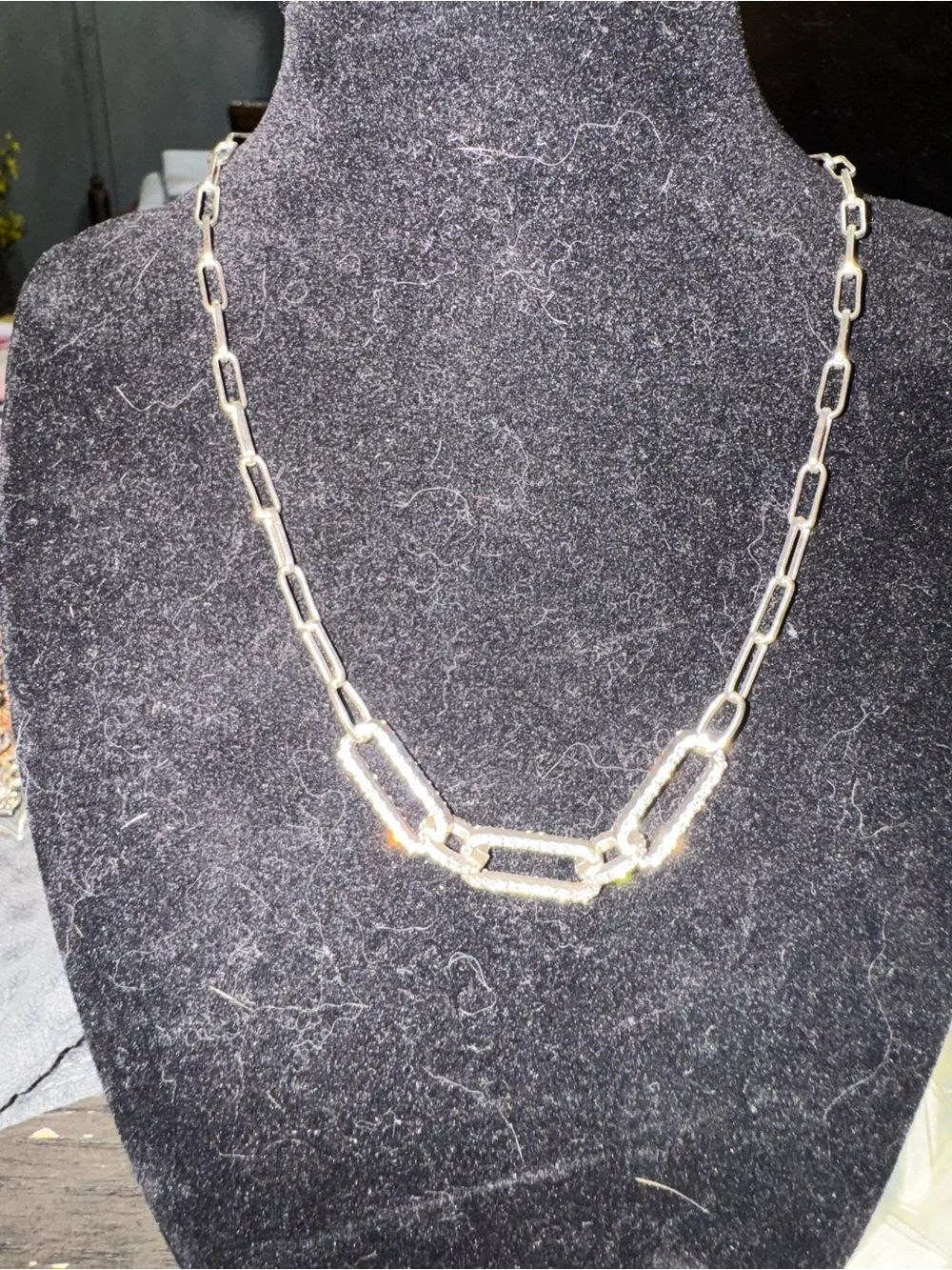 Silver Link Chain Necklace with Pavé Accents - Women Jewelry